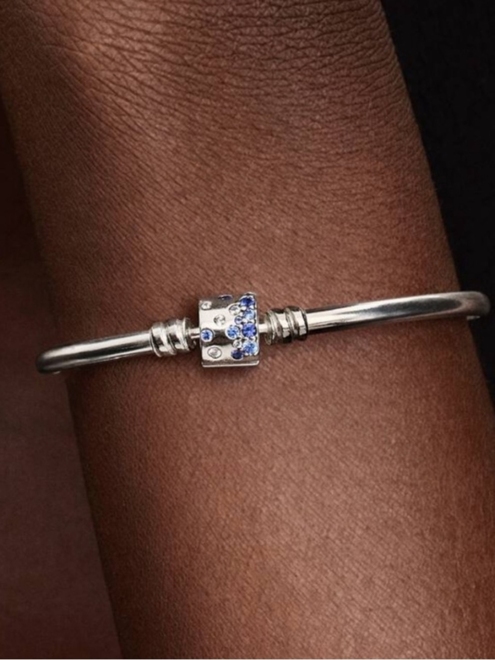 PANDORA 925 Blue Sparkle Barrel Clasp Charm Bangle - Picture 11 of 12
